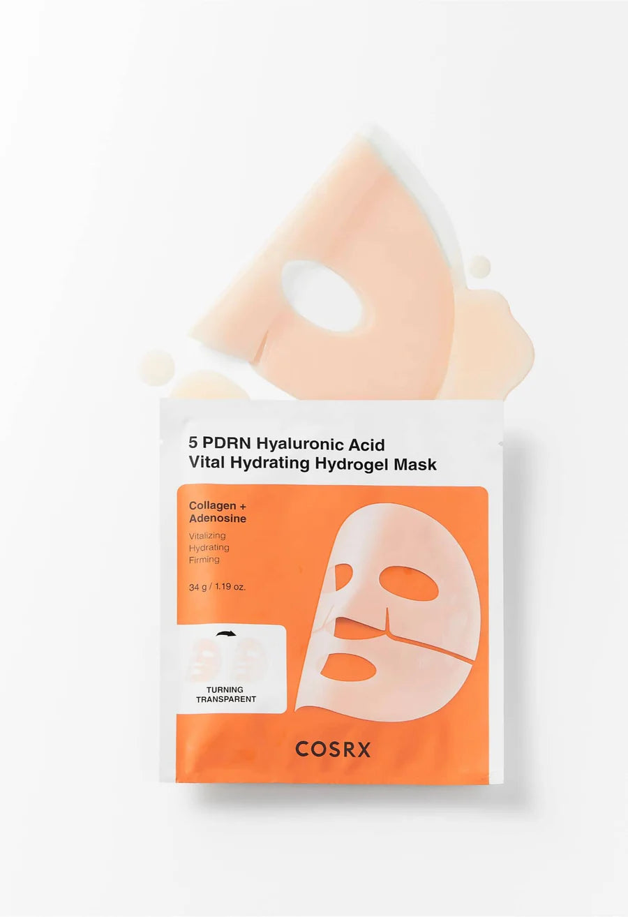 COSRX 5 PDRN Hyaluronic Acid Vital Hydrating Hydrogel Mask - 34gx3pcs - 34g | كوزركس ماسك هيدروجيل حيوي مرطب – 3 أقنعة × 34 غ