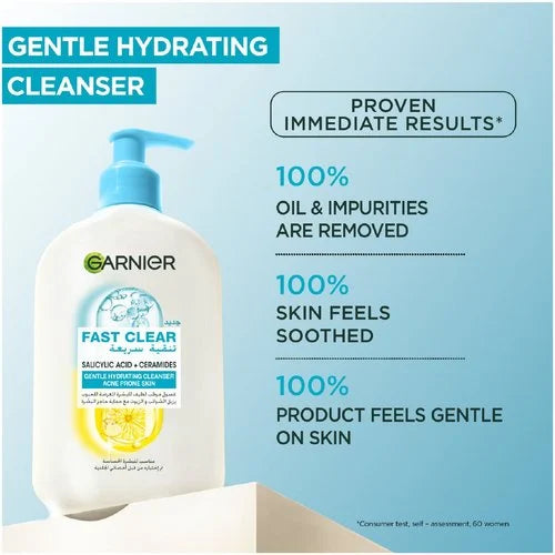 Garnier Fast Clear Salicylic Acid + Ceramides - 250ml | غارنييهغارنييه غسول مرطب لطيف سريع التنقية - 250مل