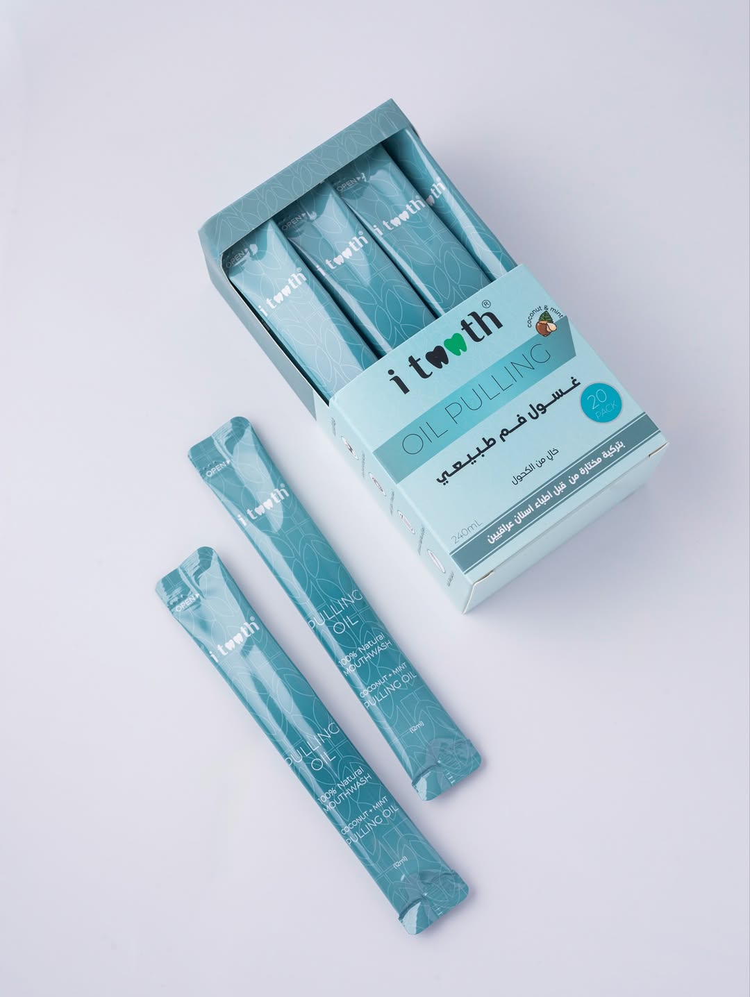 i tooth oil pulling 20 Pack 240ml | آي توث غسول زيتي للفم – 240 مل (20 كيس)