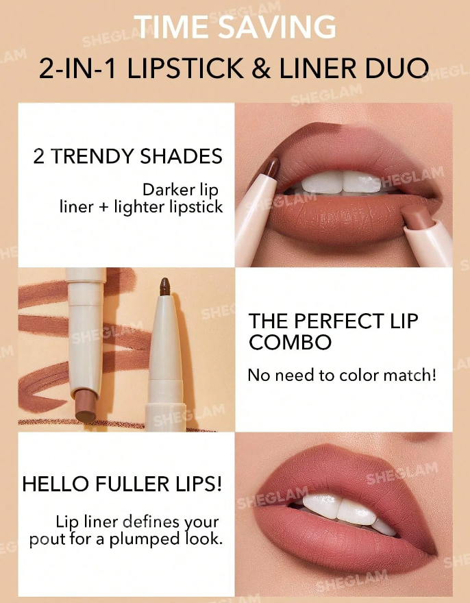 Sheglam Glam 101 Lipstick & Liner Duo | شيكلام ثنائي أحمر الشفاه والآيلاينر 2 في 1