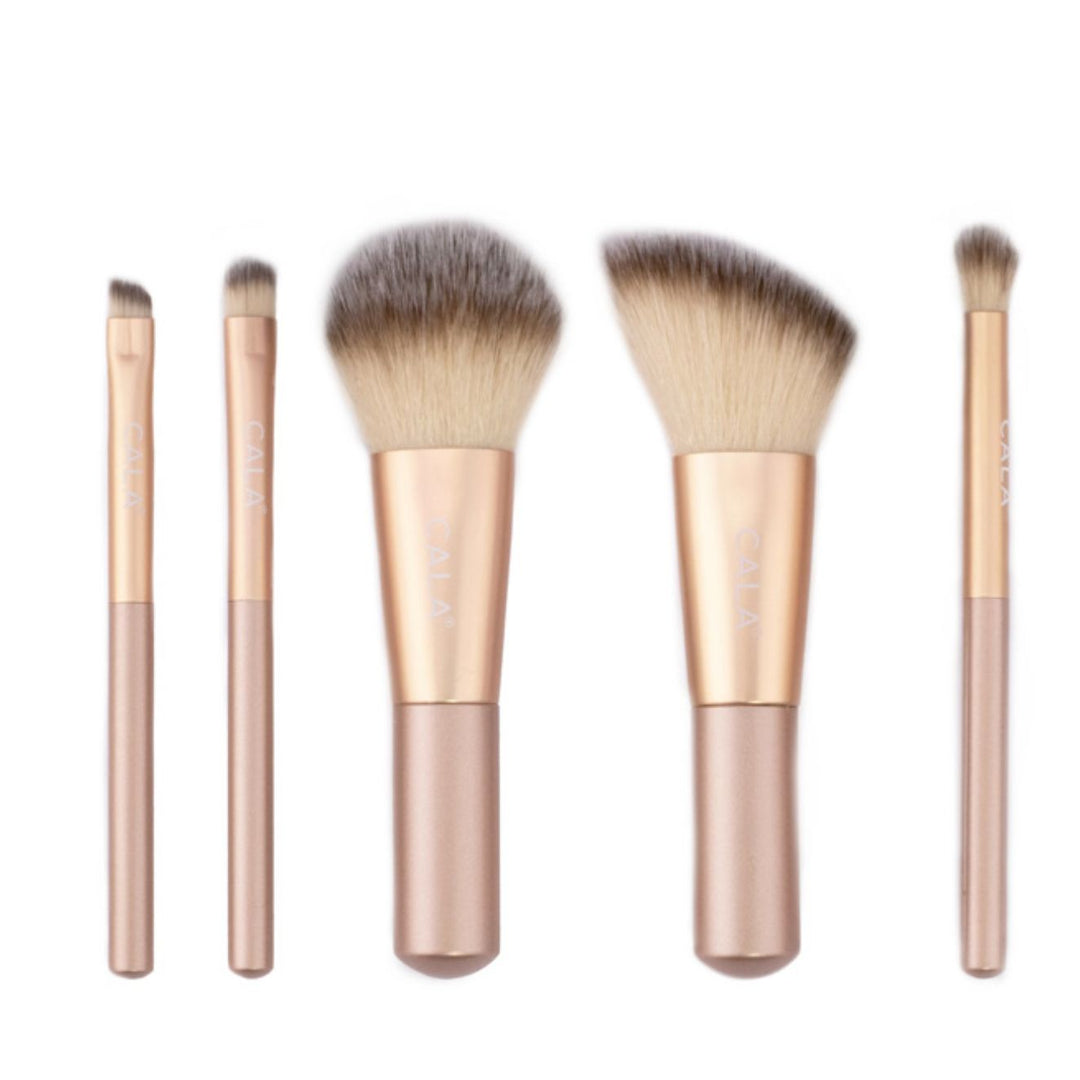 Cala 5 Piece Face & Eye Brush Set & Pouch Iconic Glow | كالا مجموعة فرش مكياج صغيرة