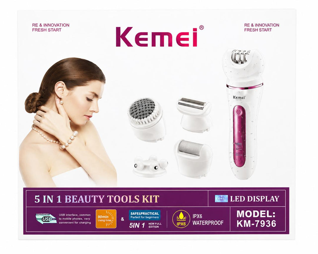 KEMEI 5 In 1 Beauty Tools Kit | كيمي مجموعة أدوات تجميل 5 في 1