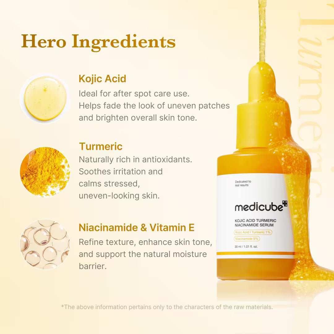MEDICUBE Kojic Acid Turmeric Niacinamide Serum - 30ml | ميدي كيوب سيروم التفتيح بحمض الكوجيك والكركم ونياسيناميد - 30مل