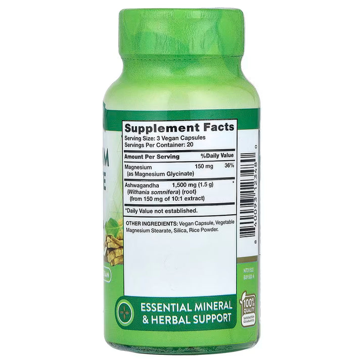 Nature's Truth Magnesium Glycinate Plus Ashwagandha - 60 Capsules | نيتشرس تروث مكمل غذائي بالمغنيزيوم و الأشواغاندا - 60 كبسولة