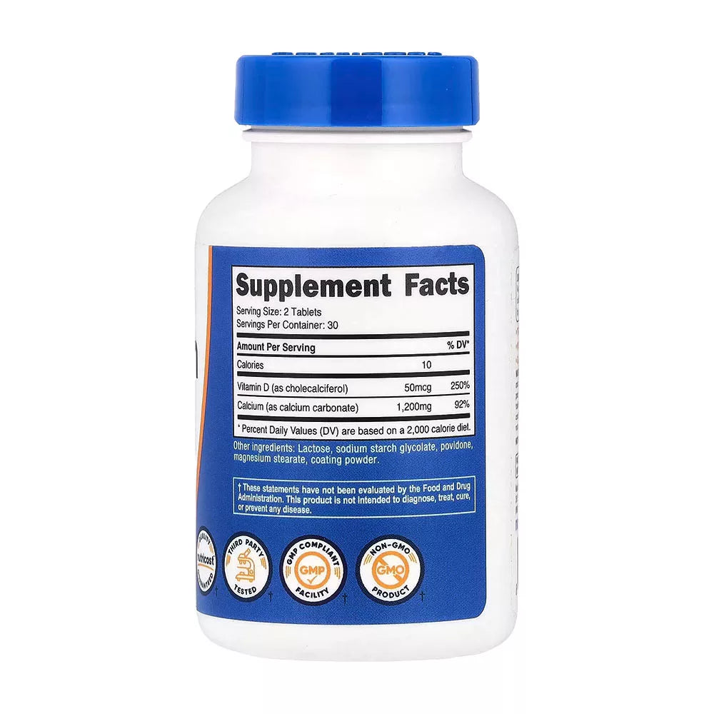 Nutricost, Calcium + Vitamin D3 1200 Mg/50 Mcg - 60 Tablets | نيوتريكوست مكمل غذائي كالسيوم مع فيتامين دال 1200مغ\50 مكغ - 60 قرص