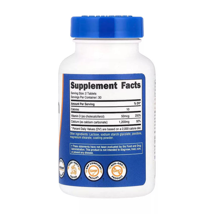 Nutricost, Calcium + Vitamin D3 1200 Mg/50 Mcg - 60 Tablets | نيوتريكوست مكمل غذائي كالسيوم مع فيتامين دال 1200مغ\50 مكغ - 60 قرص