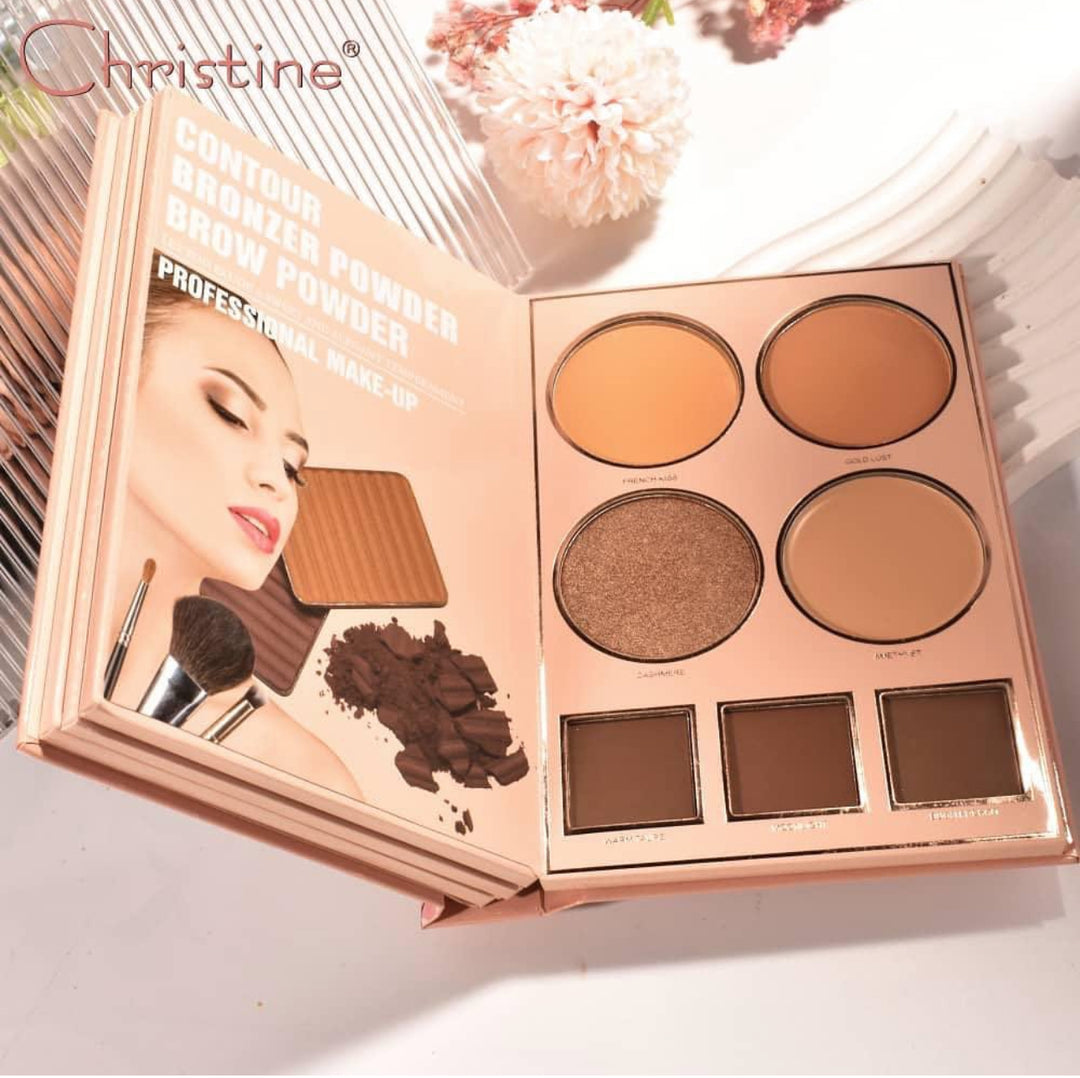 Christine 4 in 1 palette notebook eye shadow + highlighter +Contour + blush  |  كريستين  باليت 4 في 1