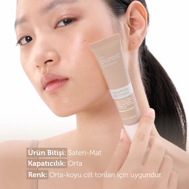 The Purest Solutions Bare Matte BB Cream +50 Spf - 40ml | ذا بيورست كريم بي بي مات مع عامل حماية شمسي - 40 مل
