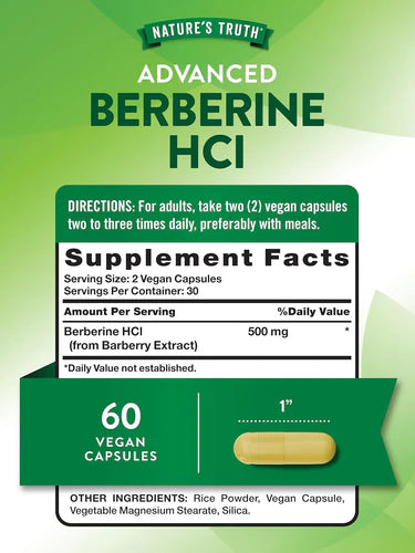 Nature's Truth Berberine HCl 500mg - 60 Capsules | نيتشرس تروث بيربيرين هيدروكلورايد 500 ملغ - 60 كبسولة