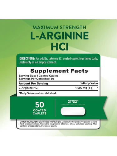 Nature's Truth L-Arginine 1,000mg - 50 Coated Caplets |  نيتشرس تروث إل-أرجينين 1000 ملغم - 50 قرصًا مغلفًا