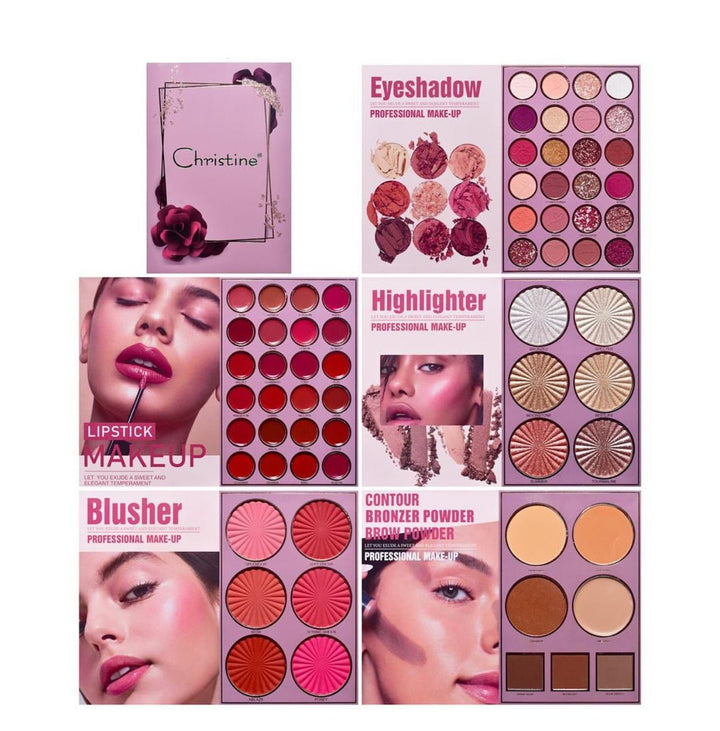 Christine 5 in 1 Palette Notebook Eye Shadow + Illuminator + Blush + Lipstick | كريستين باليت 5في 1