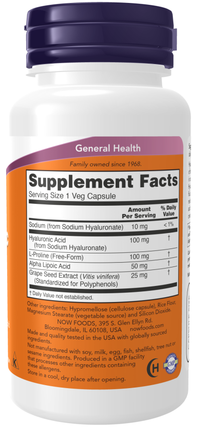now Hyaluronic Acid 100 mg - 60 veg capsules - 60| ناو حمض الهيالورونيك 100 ملغ - 60 كبسولة نباتية