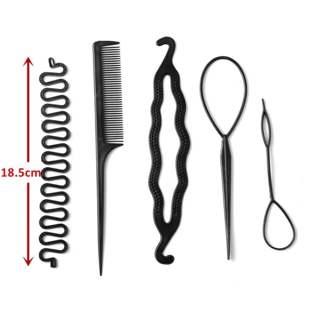 Fishbone Wave Hair Braiding Tool - 5pcs | مجموعة أدوات تضفير الشعر بتموجات السمكة - 5 قطع