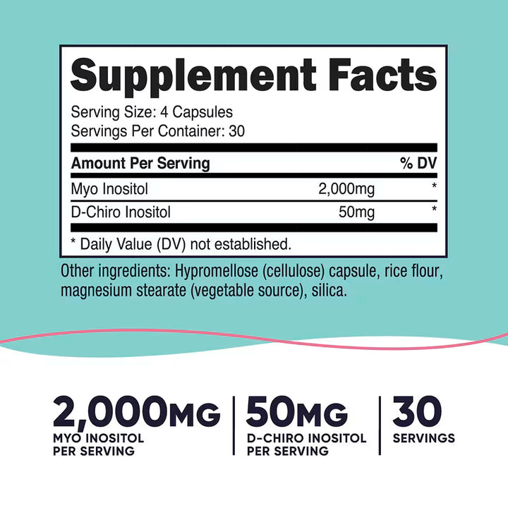 Nutricost Myo Inositol & D-Chiro Inositol for Women - 120 Capsules | نيوتريكوست مكمل الإينوزيتول للنساء - 120 كبسولة