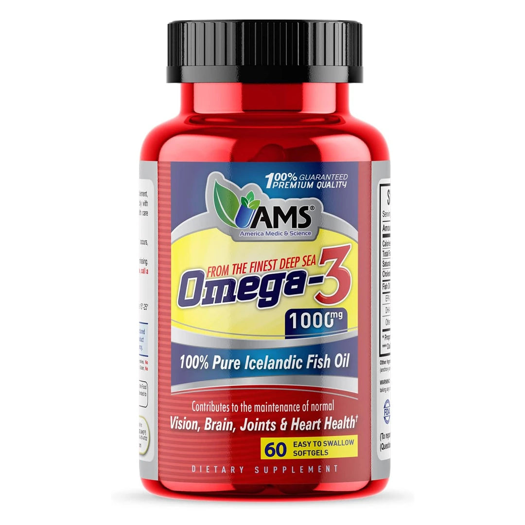 AMS Omega 3 Supplement 1000mg 60 Softgel |إيه إم إس كبسولات مكمل أوميغا 3 بتركيز 1000 ملغ – 60 كبسولة هلامية