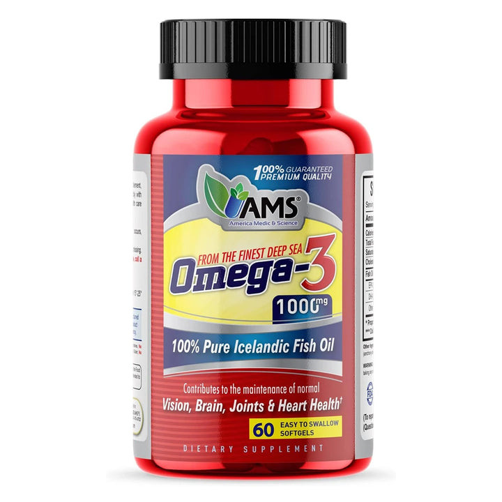 AMS Omega 3 Supplement 1000mg 60 Softgel |إيه إم إس كبسولات مكمل أوميغا 3 بتركيز 1000 ملغ – 60 كبسولة هلامية