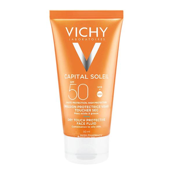 VICHY Capital Soleil Dry Touch Face Emulsion SPF50 - 50ml  | فيشي كريم واقي شمسي للبشرة المختلطة مع عامل حماية من الشمس 50 - 50 مل