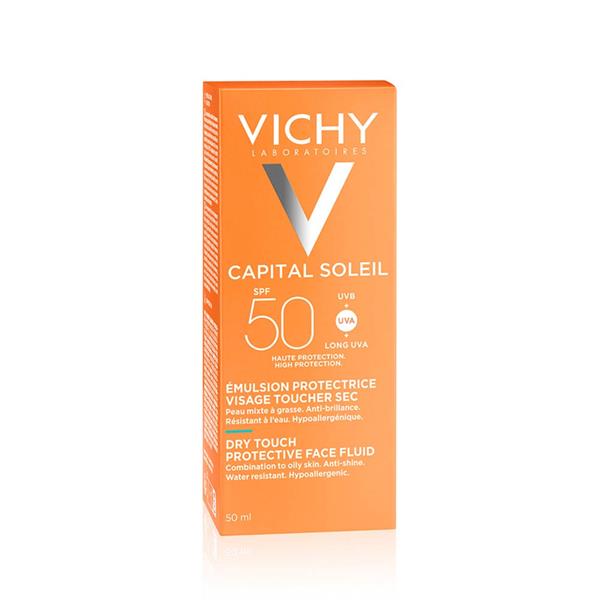 VICHY Capital Soleil Dry Touch Face Emulsion SPF50 - 50ml  | فيشي كريم واقي شمسي للبشرة المختلطة مع عامل حماية من الشمس 50 - 50 مل