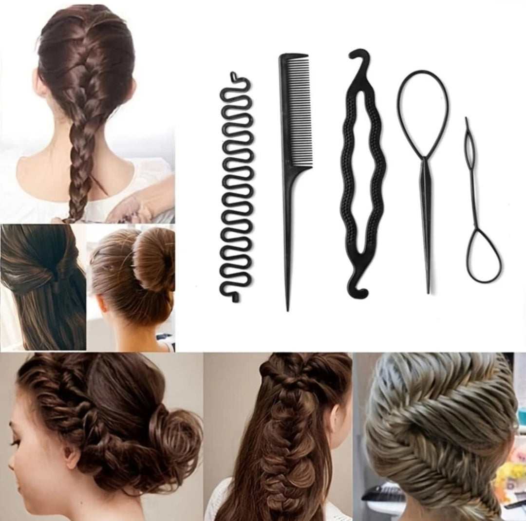 Fishbone Wave Hair Braiding Tool - 5pcs | مجموعة أدوات تضفير الشعر بتموجات السمكة - 5 قطع