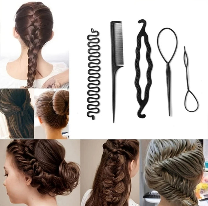 Fishbone Wave Hair Braiding Tool - 5pcs | مجموعة أدوات تضفير الشعر بتموجات السمكة - 5 قطع