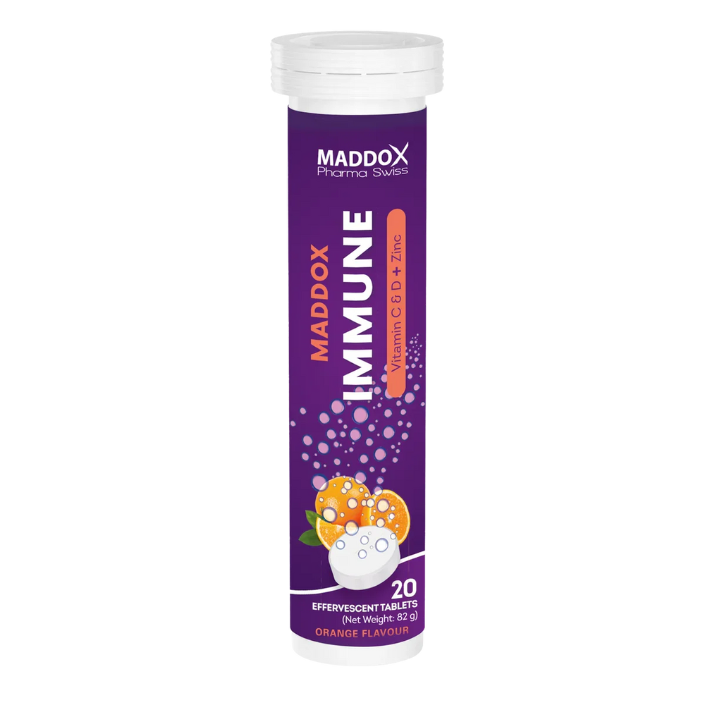 MADDOX Pharma Swiss Immune Vitamin C & D + Zinc Flavour 20 Effervescent Tablets - 82g - 82g | مادوك أقراص فوارة فيتامين C وD + زنك بنكهة البرتقال - 82غ #1