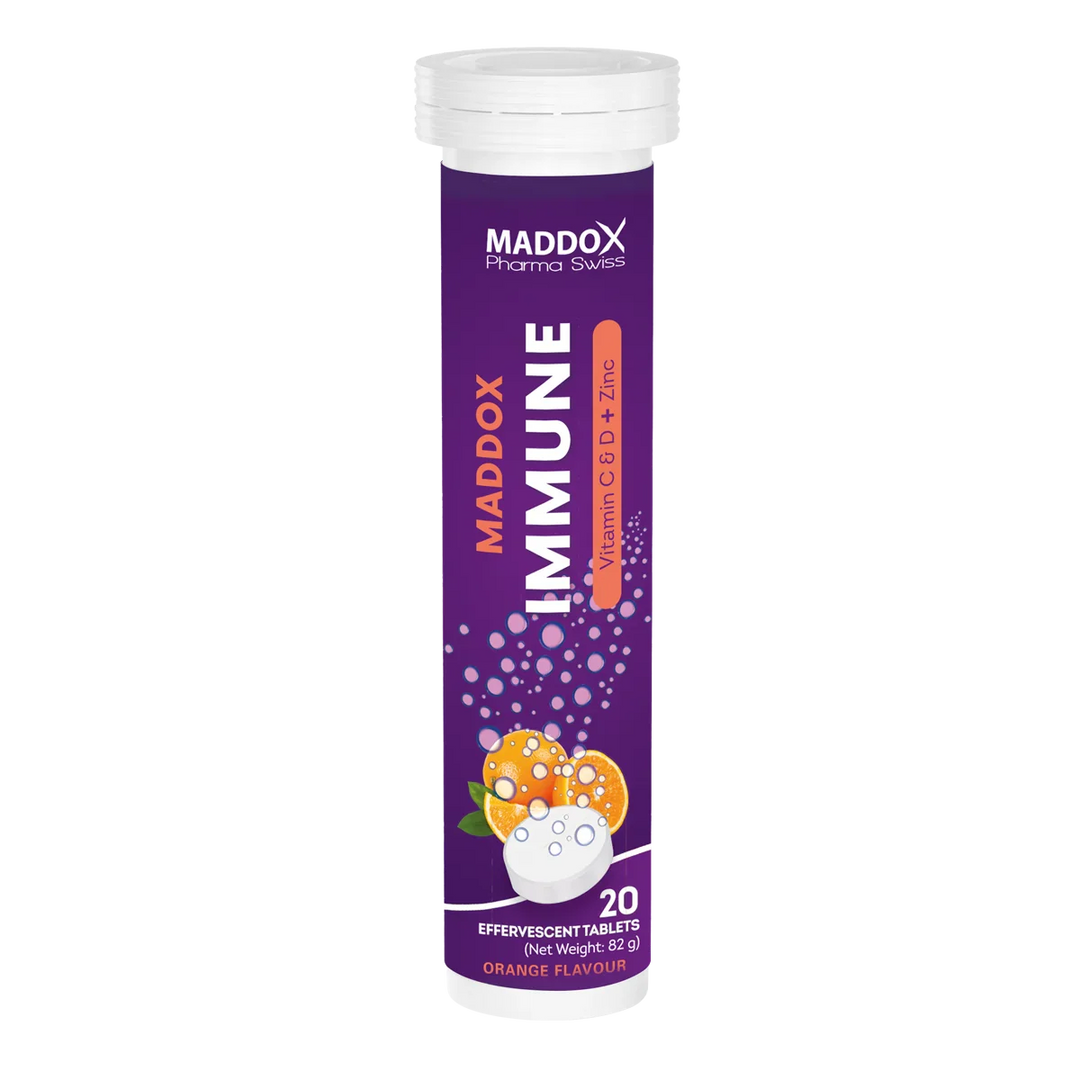 MADDOX Pharma Swiss Immune Vitamin C & D + Zinc Flavour 20 Effervescent Tablets - 82g - 82g | مادوك أقراص فوارة فيتامين C وD + زنك بنكهة البرتقال - 82غ #1
