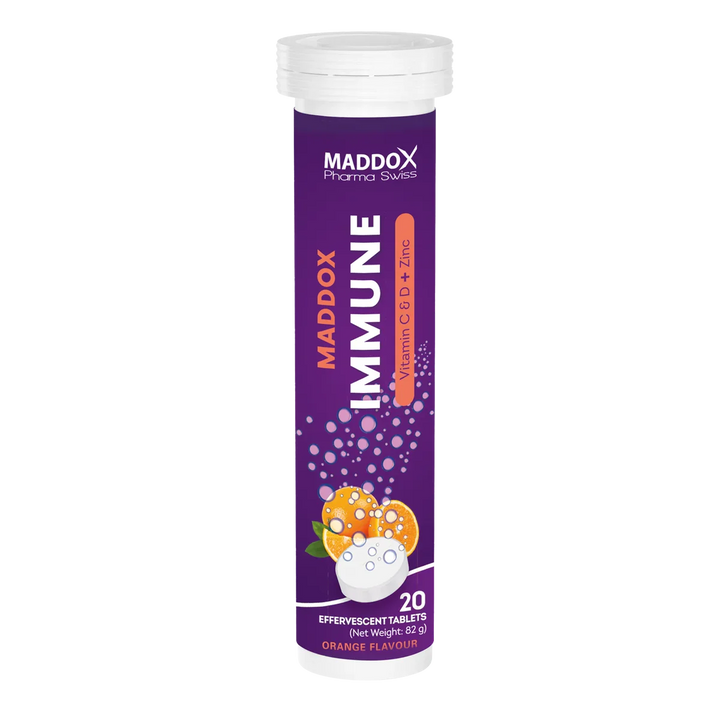 MADDOX Pharma Swiss Immune Vitamin C & D + Zinc Flavour 20 Effervescent Tablets - 82g - 82g | مادوك أقراص فوارة فيتامين C وD + زنك بنكهة البرتقال - 82غ #1