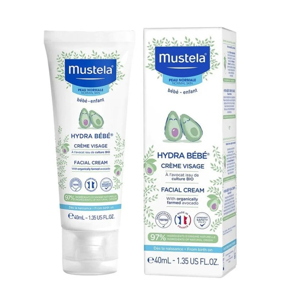 Mustela Hydra Baby Facial Cream With Organically Avocado - 40ml | موستيلا كريم مرطب للوجه وللجسم للأطفال - 40مل