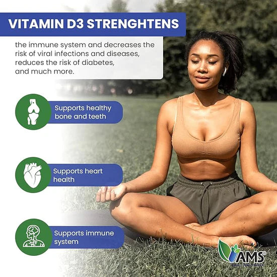 AMS Xtra D3 Vitamin D 5,000 IU - 60 Easy to Swallow Softgels | ايه ام اس كبسولات فيتامين دال 5000 وحدة دولية - 60 كبسولات هلامية