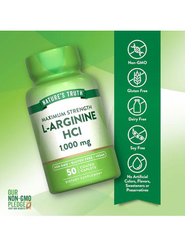 Nature's Truth L-Arginine 1,000mg - 50 Coated Caplets |  نيتشرس تروث إل-أرجينين 1000 ملغم - 50 قرصًا مغلفًا
