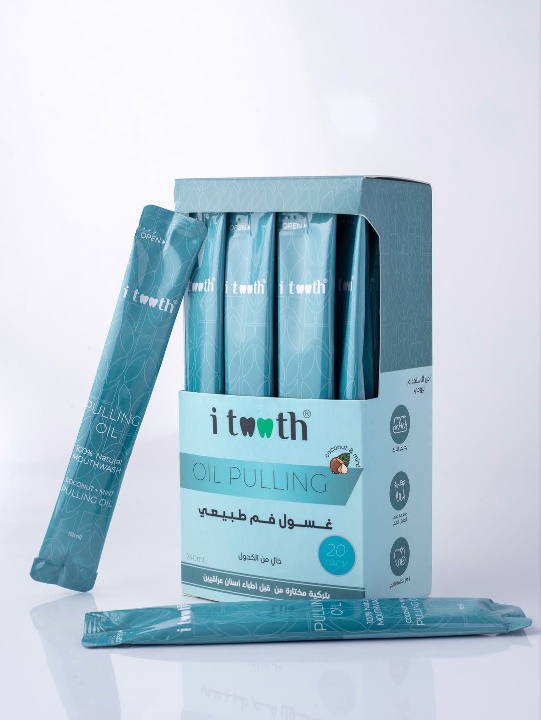 i tooth oil pulling 20 Pack 240ml | آي توث غسول زيتي للفم – 240 مل (20 كيس)