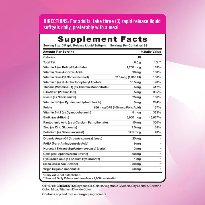Nature's Truth Hair, Skin & Nails Vitamins 5000mcg Biotin - 250 Liquid Softgels - 250 كبسولة | نيتشرس تروث مكمل للشعر والبشرة والأظافر قوت 5000 ميكروغرام - 250 كبسولة