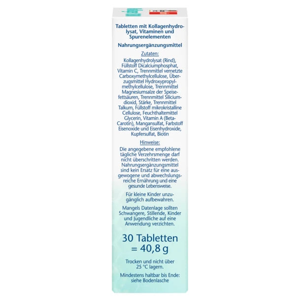 Doppel herz Aktiv Collagen 1000 + Biotin 500 µg + Beta-Carotin - 30 Tabletten | دوبل هيرز أقراص كولاجين + بايوتين + بيتا كاروتين - 30 قرص