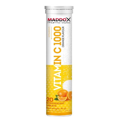 MADDOX Pharma Swiss Orange Flavour 20 Effervescent Tablets - 82g - 82g | مادوكس فيتامين سي 1000 نكهة برتقال - 82غ #1
