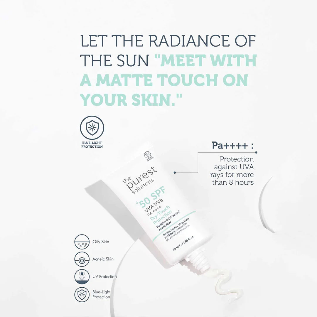 The purest Solutions SPF 50 Dry Touch Protection - 50 ml | ذا بيوريست واقي شمسي دراي توتش بعامل حماية 50 ٪؜ - 50 مل