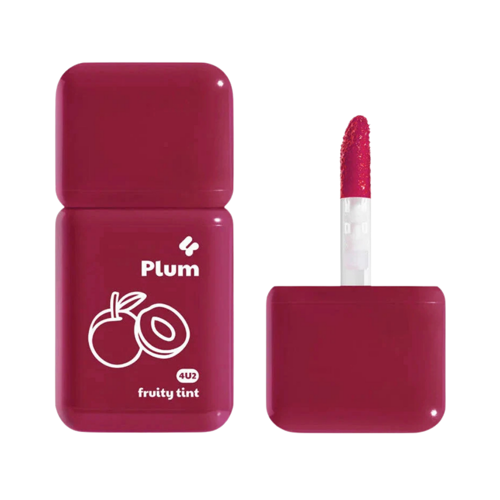 4U2 Fruity Tint, Plum shade, 3g, with a sleek container and applicator for precise application.