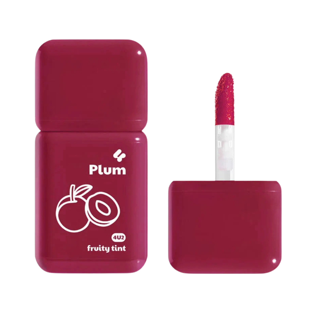 4U2 Fruity Tint, Plum shade, 3g, with a sleek container and applicator for precise application.