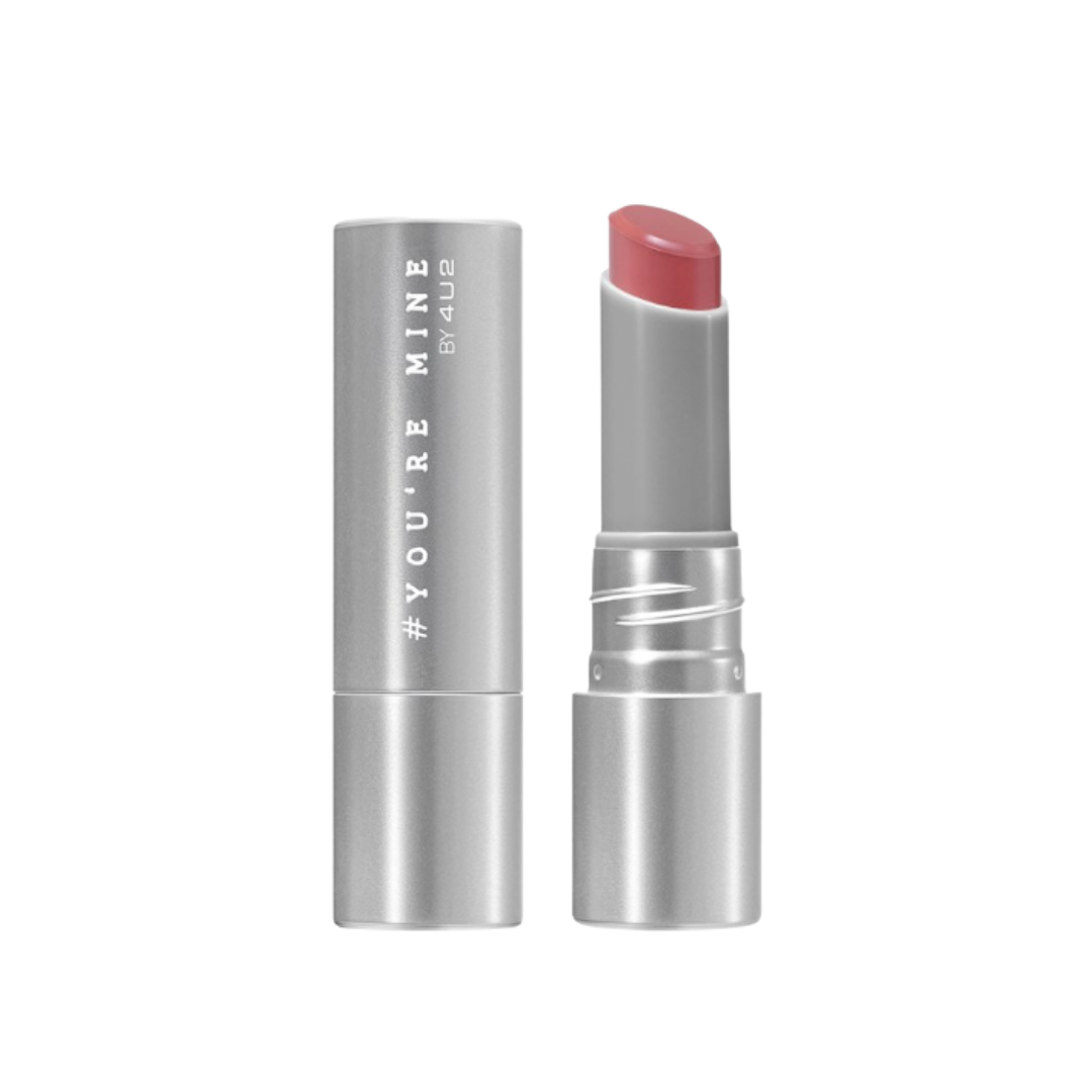 #YOURMINI BY 4U lipstick tube with silver metallic packaging and pink lipstick shade.