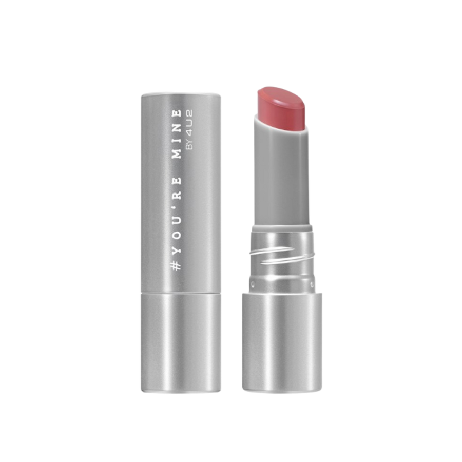 #YOURMINI BY 4U lipstick tube with silver metallic packaging and pink lipstick shade.