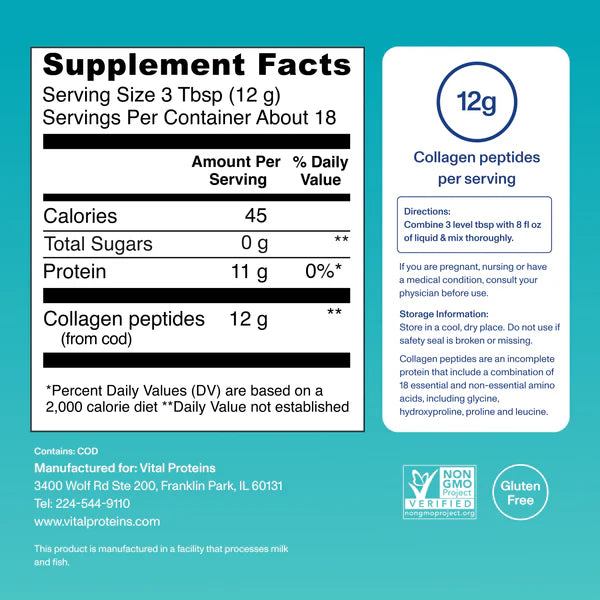Vital Proteins Marine Collagen Peptides Powder Supplement for Skin Hair Nail Joint - 221g | فايتال بروتين مسحوق ببتيدات الكولاجين غير المنكّه – 221 غرام