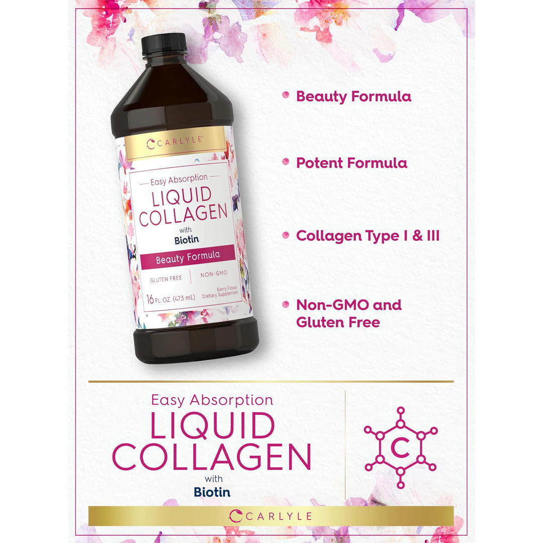 Carlyle Liquid Collagen With Biotin Beauty Formula– 473 ml | كارلايل كولاجين سائل سهل الامتصاص مع البيوتين وفيتامين سي - 473مل
