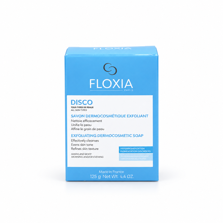 Floxia Exfoliating Dermocosmetic Disco Soap For Blemished Skin - 125g | فلوكسيا صابونة مقشرة للبشرة التي تعاني من العيوب - 125 غرام