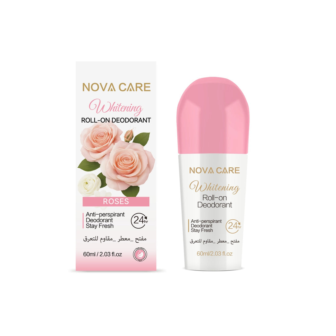 NOVA CARE  Whitening Roll-On Deodorant 24h Anti-Perspirant Roses - 60ml | نوفا كير مزيل تعرق رول برائحة الورد - 60 مل