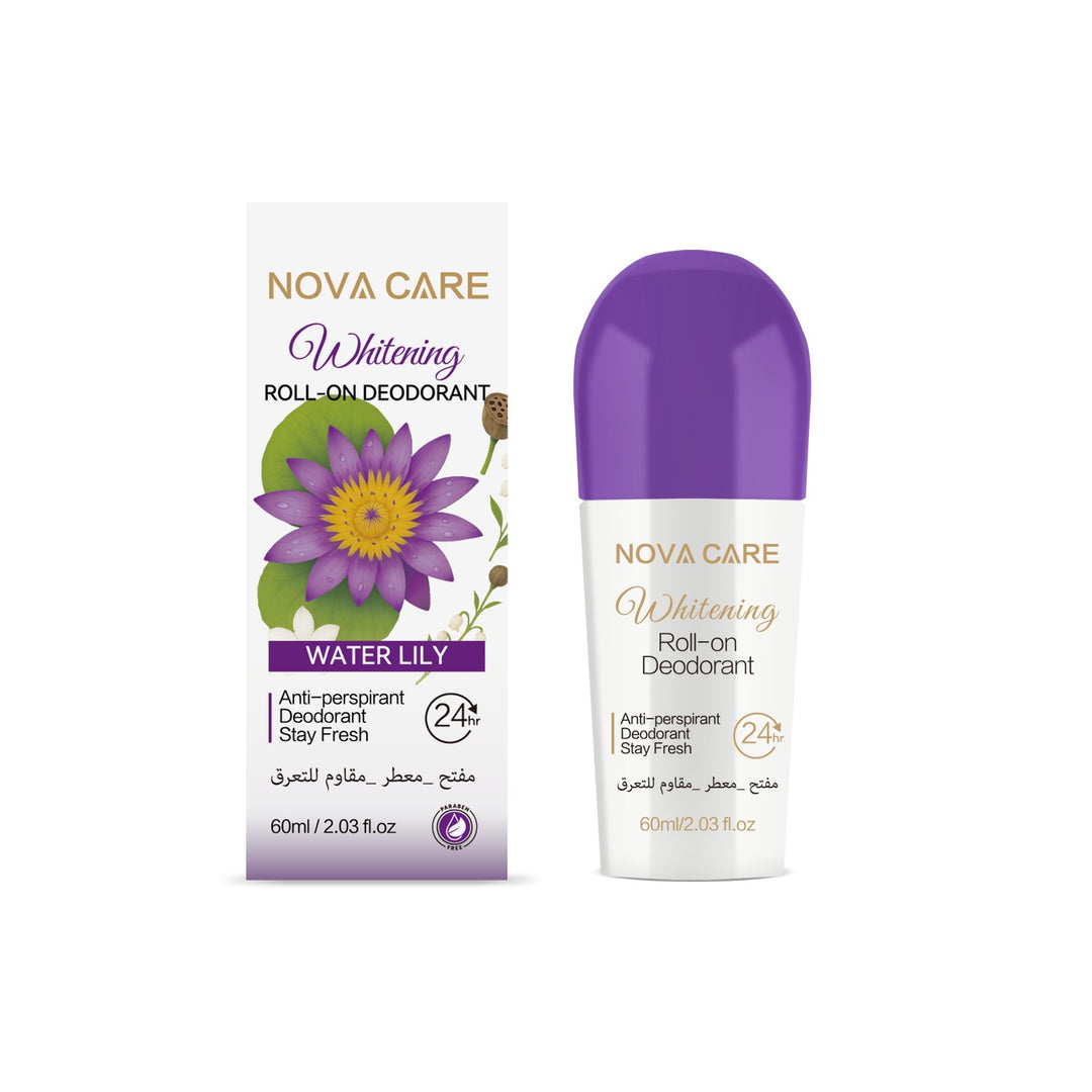 NOVA CARE Whitening Roll-On Deodorant 24h Anti-Perspirant Water Lily - 60ml | نوفا كير مزيل تعرق رول برائحة الليلي - 60 مل