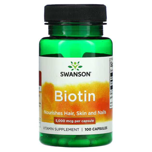 Swanson Biotin Nourishes Hair, Skin and Nails 5000 mcg - 100 Capsule |سوانسون بيوتين يغذي الشعر والبشرة والأظافر 5000 ميكروغرام - 100 كبسولة