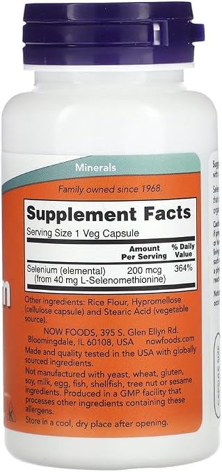 now Selenium 200 mcg - 180 Veg Capsules  | ناو مكمل غذائي يحوي على السيلينيوم 200 مكغ - 180 كبسولة