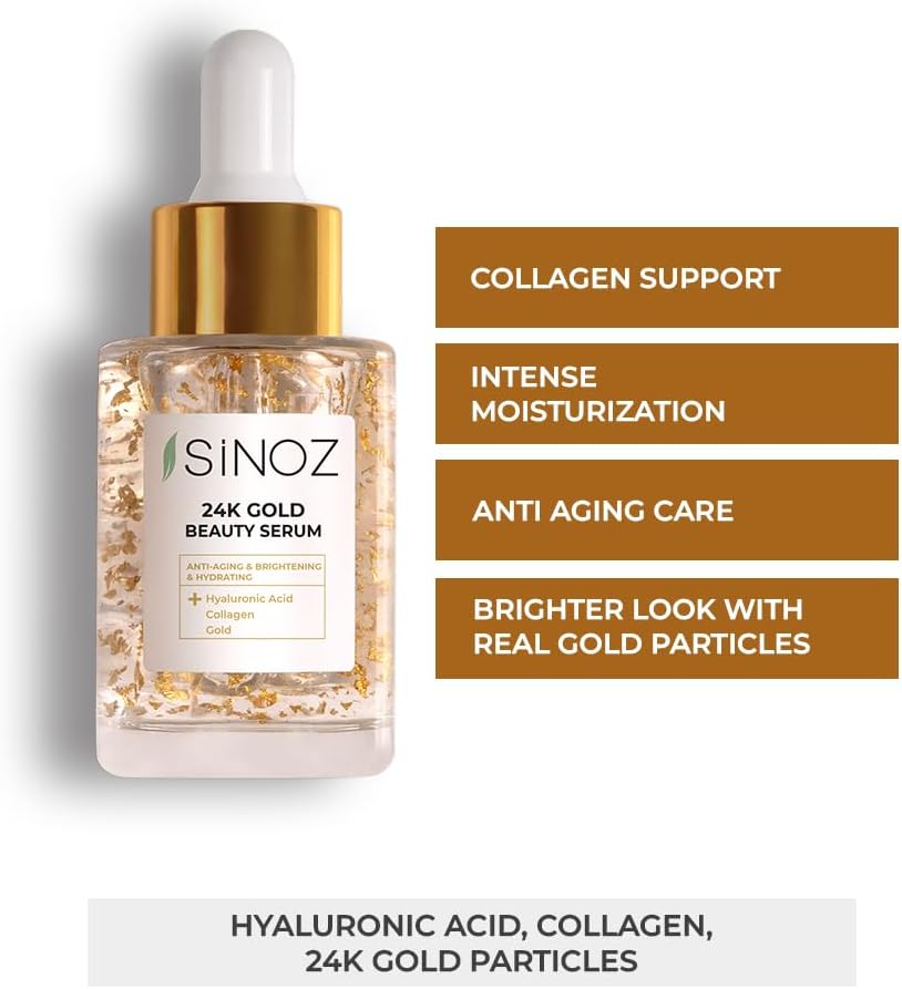 Sinoz 24K Gold Beauty Serum with Hyaluronic Acid & Collagen - 30ml | سينوز سيروم الذهب المرطب للبشرة  -30 مل