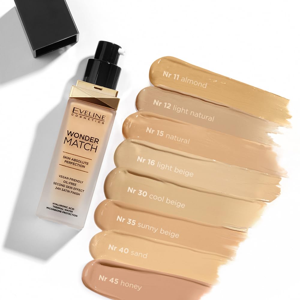 EVELINE Wonder Match Foundation Vegan Friendly Oil-Free - 30ml | ايفلين كريم أساس خالي من الزيوت - 30 مل