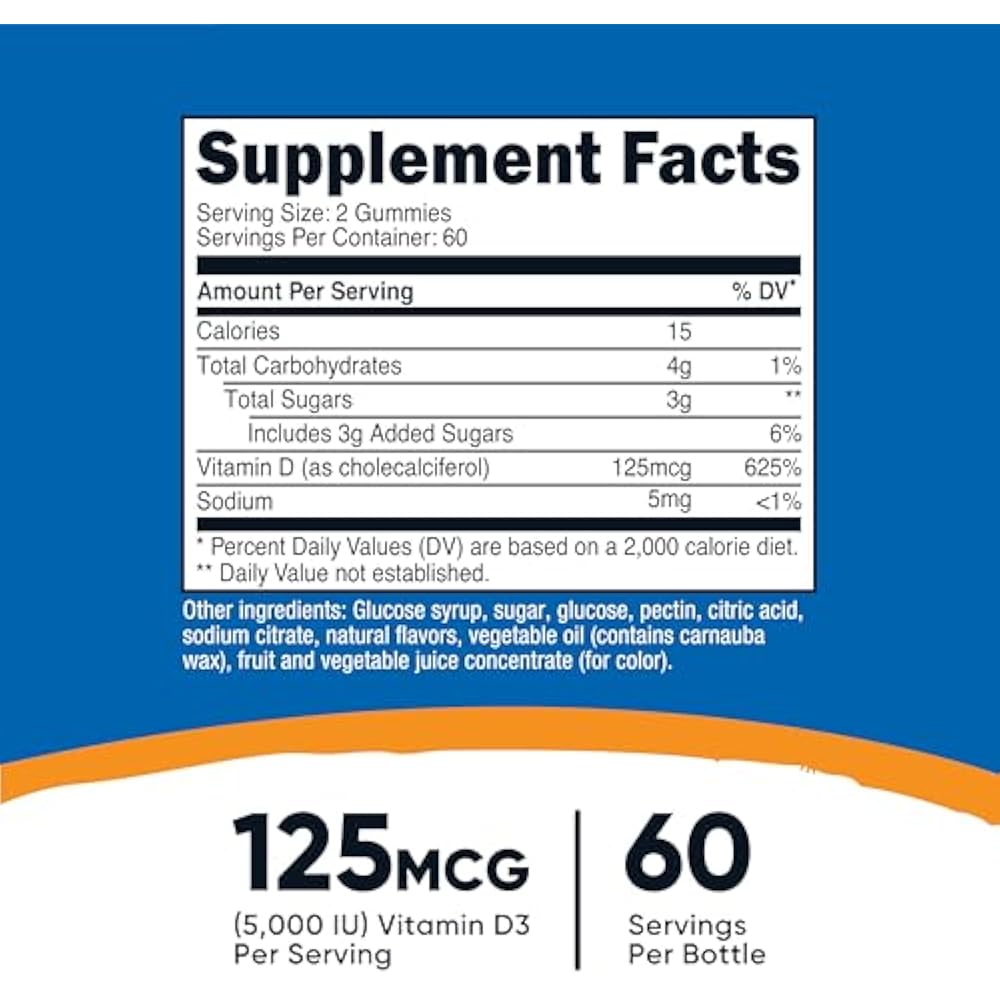Nutricost Vitamin D3 Gummies 125 mcg - 120 Mixed Berry Flavored Gummies - 125| • الاسم بالعربي:  نوتريكوست فيتامين D3 غوميز بنكهة التوت المشكل 125 ميكروغرام - 120 قطعة