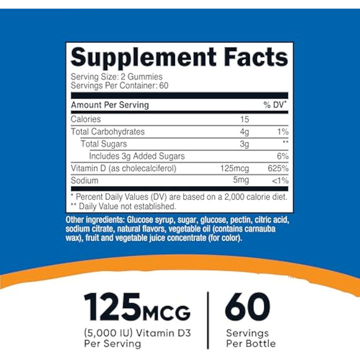 Nutricost Vitamin D3 Gummies 125 mcg - 120 Mixed Berry Flavored Gummies - 125| • الاسم بالعربي:  نوتريكوست فيتامين D3 غوميز بنكهة التوت المشكل 125 ميكروغرام - 120 قطعة